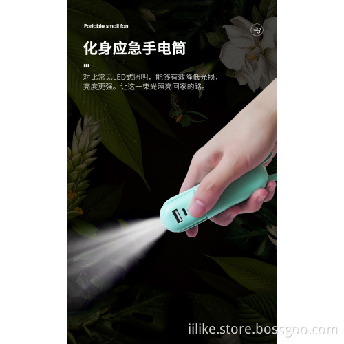 Multifunctional Flashlight with Power Bank Handheld Rechargeable Mini 3 in 1 USB Portable Fan